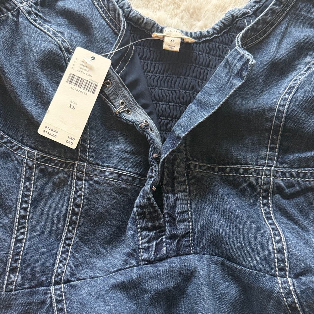 Pilcro Dark Blue Denim Peplum Off-Shoulder Top - Picture 6 of 9